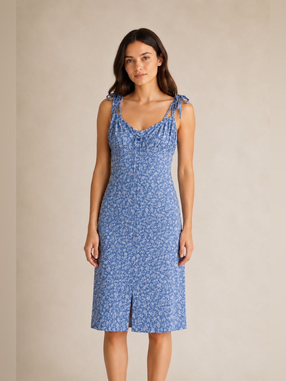 SHEIN Blue Floral Tie Strap Knee Length Dress Size M / US 6